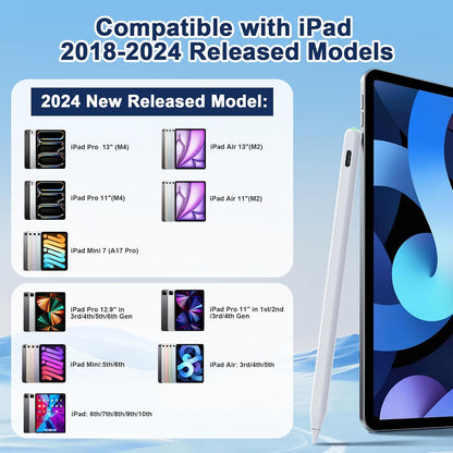 Pencil 2nd Generation for iPad 2018-2024 with Magnetic Wireless Charging Compatible with Apple iPad Pro 13”(M4)/12.9”/11”,iPad Air 6(M2)/5/4/3,iPad mini 7(A17 Pro)/6/5,iPad10/9/8/7/6 White