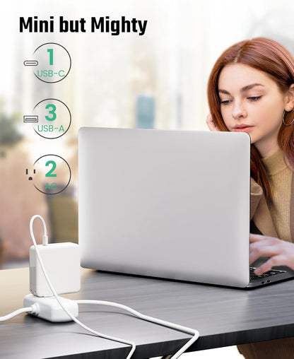 SUPERDANNY Power Strip with USB, Mini Desktop Charging Station with 2 Wide-Spaced Outlets & 4 USB Ports, 2ft Portable Flat Plug Extension Cord for Travel, Dorm, Room, Home Office Essentials, White