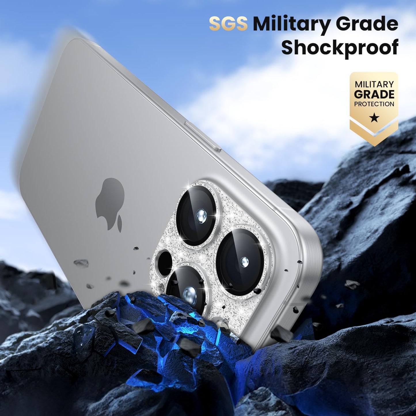 WSKEN for iPhone 16 Pro/iPhone 16 Pro Max Camera Lens Protector, [Military Grade Shatterproof] [Strong Adsorption] Metal Aluminum Alloy Tempered Glass Camera Screen Protector, Glitter