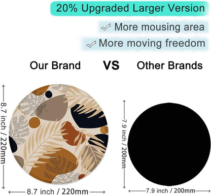 ITNRSIIET Round Mouse Pad with Stitched Edge Premium-Textured Waterproof Non-Slip Rubber Base Desktop Protection Mat Diameter 8.7 inches, Abstract Modern Leaves