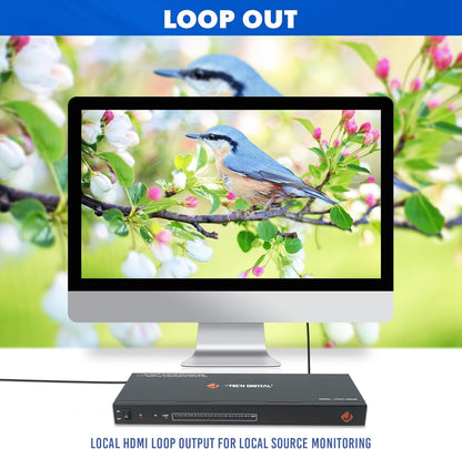 J-Tech Digital HDMI 2.0 4K Extender Splitter Over Single Cable CAT6 with PoC Up to 196 FT 1-in 8-Out w/Local Loop Output & Low Latency [JTECH-18EX50]