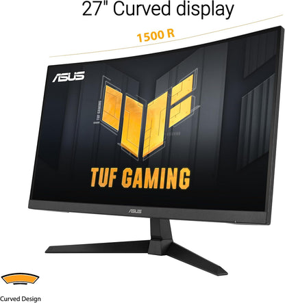 ASUS TUF Gaming 27” 1080P Curved Monitor (VG27VQ3B) – Full HD, 180Hz, 1ms, Extreme Low Motion Blur Sync, FreeSync, 1500R Curvature, Eye Care, 90% DCI-P3, DisplayWidget, 3 yr Warranty