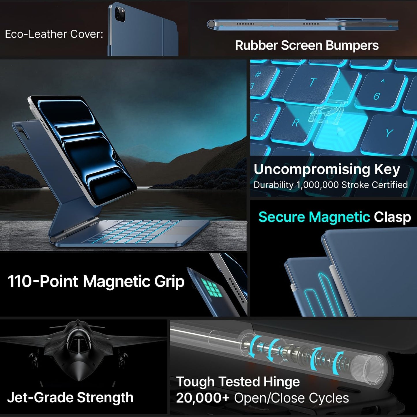 typecase Keyboard Case for iPad Pro 13-inch (M4)2024,Magic Keyboard with 11 Colors Backlight for iPad Pro 13,Keyboard Case with Pencil Holder,Multi-Touch Trackpad,Easy-Set Magnetic Stand(Pacific Blue)