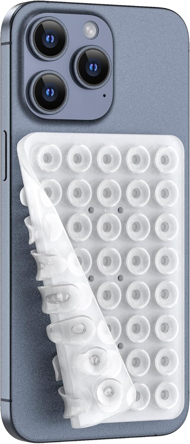 Silicone Double Sided Suction Phone Case Mount, Detachable Hands Free & Strong Grip Holder for Selfies & Videos, Compatible iPhone Android (Transparent, 1Pack)