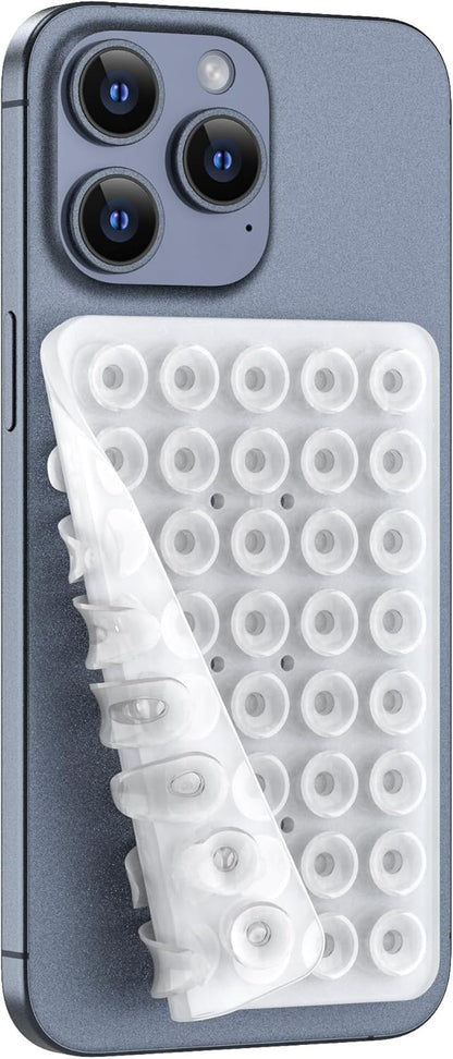 Silicone Double Sided Suction Phone Case Mount, Detachable Hands Free & Strong Grip Holder for Selfies & Videos, Compatible iPhone Android (Transparent, 1Pack)