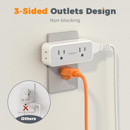 20W PD Surge Protector Outlet Extender, TESSAN Multi Plug Splitter with 4 Electrical Outlets 3 USB Ports(1 USB C), Multiple Plug Wall Expander for Home Office Dorm Room Essentials