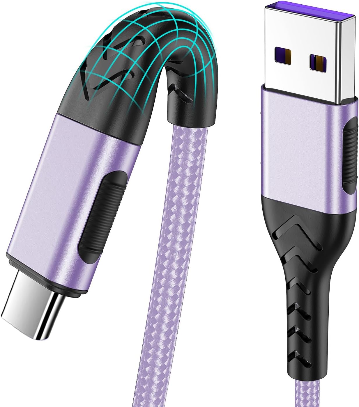 Durcord USB Type C Cable, 2Pack 3ft USB A to USB C Cable 3 Feet USB Type C Cord Cable for Android Phone Pad Laptop, 10 Foot Type C Charger Premium Nylon Braided USB Cable -Light Purple