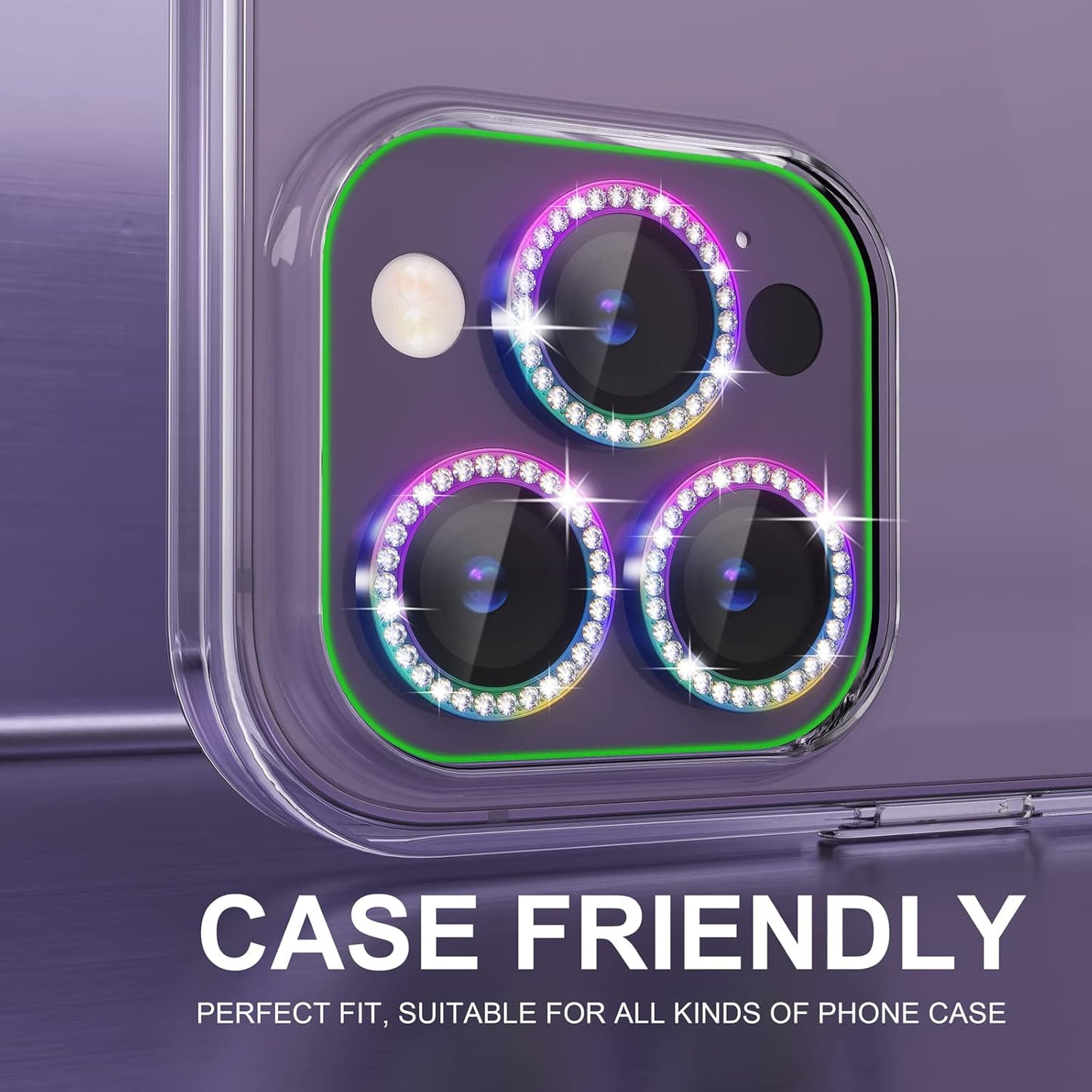 Choiche [3+1 for iPhone 14 Pro/iPhone 14 Pro Max Camera Lens Protector Bling, 9H Tempered Glass Camera Cover Screen Protector Metal Ring Decoration Accessories (Diamond-Colorful)