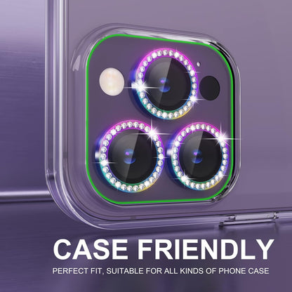Choiche [3+1 for iPhone 14 Pro/iPhone 14 Pro Max Camera Lens Protector Bling, 9H Tempered Glass Camera Cover Screen Protector Metal Ring Decoration Accessories (Diamond-Colorful)