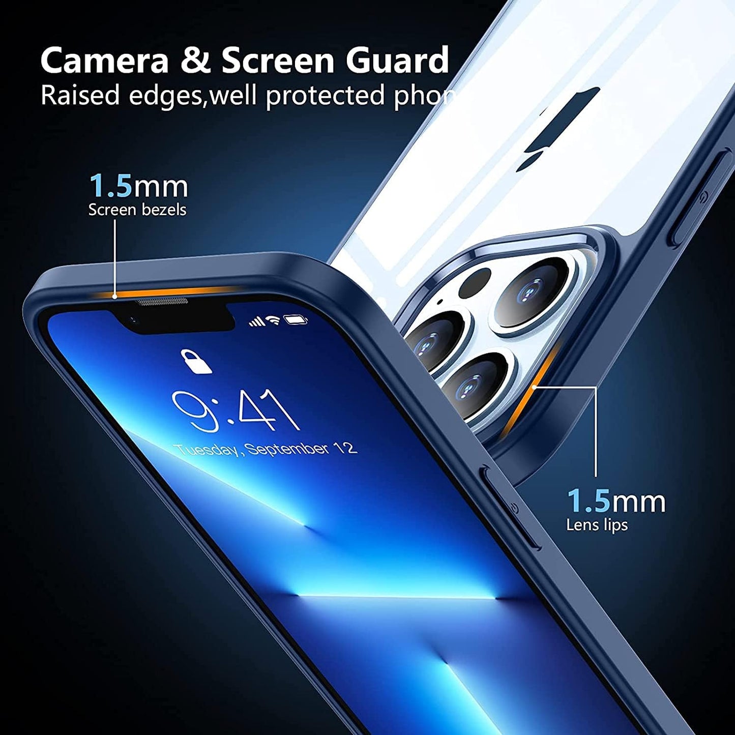 SPIDERCASE for iPhone 13 Pro Max Case, [Crystal Clear Not Yellowing], Slim Thin Phone Case Cell Phone Case & Cover Bundles, Blue/Clear