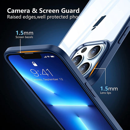 SPIDERCASE for iPhone 13 Pro Max Case, [Crystal Clear Not Yellowing], Slim Thin Phone Case Cell Phone Case & Cover Bundles, Blue/Clear