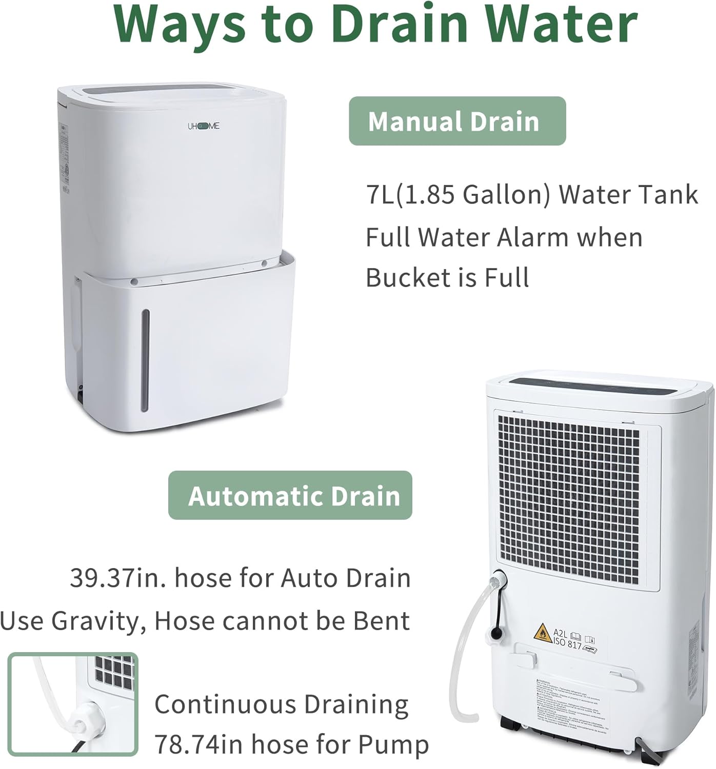 Uhome 150 Pints Dehumidifier with Pump - 7000 Sq. Ft Quiet Dehumidifier for Home, Large Basement, Storages and Large Rooms with 1.85Gallon Water Tank