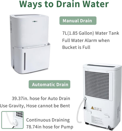 Uhome 150 Pints Dehumidifier with Pump - 7000 Sq. Ft Quiet Dehumidifier for Home, Large Basement, Storages and Large Rooms with 1.85Gallon Water Tank