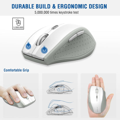 E-YOOSO Wireless Mouse for Laptop, Portable Optical Computer Mouse, 6 Buttons, Cordless 2.4GHz with USB Receiver, 5-Level 4800 DPI, 18 Months Battery Life, for PC, Chromebook, Windows, Mac(White Gray)