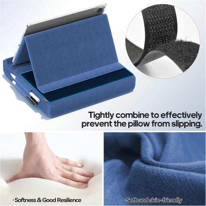 KDD Tablet Pillow Stand, Multi-Angle Viewing Ipad Holder for Lap, Bed and Desk, Foldable Soft Pad Dock with Stylus Mount Compatible with Ipad Pro 12.9, 10.5, 11, Air, Mini, Phones, Books, E-Reader