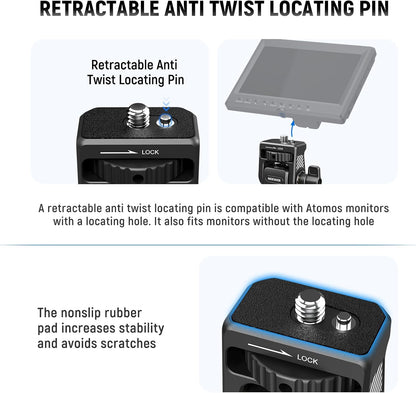 NEEWER Camera Field Monitor Mount Holder Bracket, 360° Swivel 180° Tilt Adjustable with 1/4" & 3/8" Screw Anti Twist Compatible with Atomos Ninja 5" & 7" Compatible with SmallRig Camera Cage, MA022