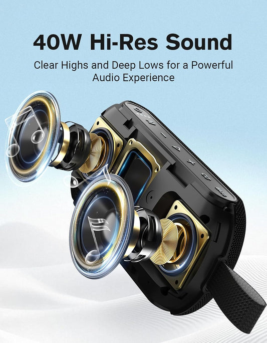 OHAYO 40W Wireless Portable Bluetooth Speaker with Lights, IPX7 Waterproof, Stereo Loud Sound, RGB Lights,TWS Pairing, AUX&TF-Card in, for Home/Party/Travel/Outdoor/Beach