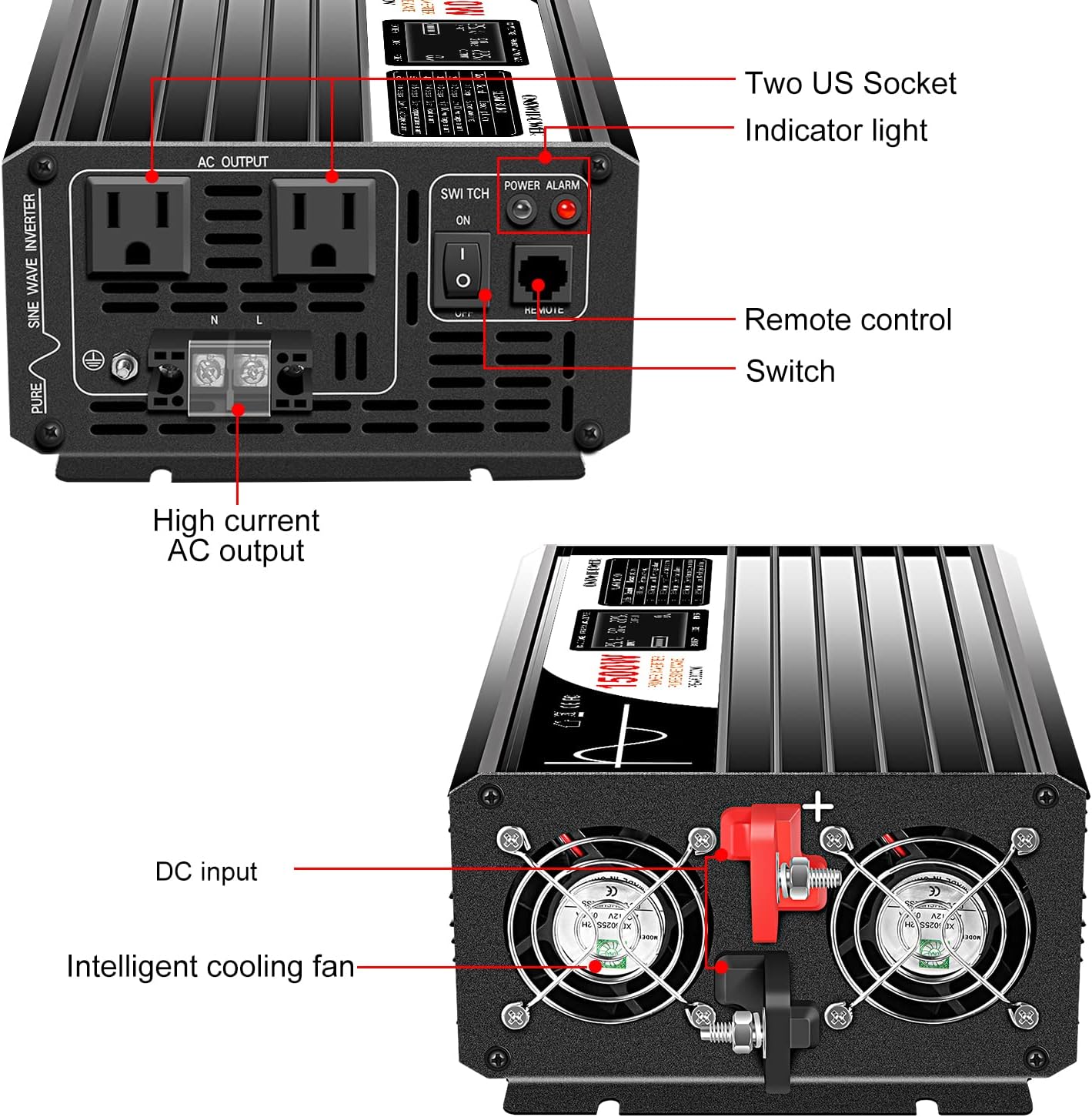 Xijia 1500W(Peak Power 3000W) Pure Sine Wave LCD-Display Solar Power DC 12V Inverter AC 120V 60HZ Solar Converter for Home Use car (DC12V (Range 10V-15V) 1500W