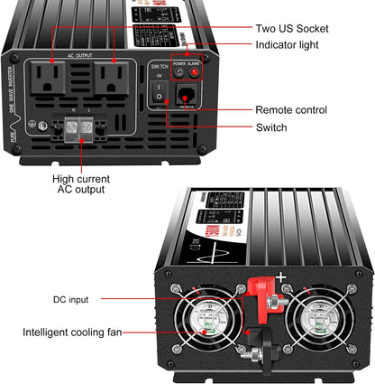 Xijia 1500W(Peak Power 3000W) Pure Sine Wave LCD-Display Solar Power DC 12V Inverter AC 120V 60HZ Solar Converter for Home Use car (DC12V (Range 10V-15V) 1500W