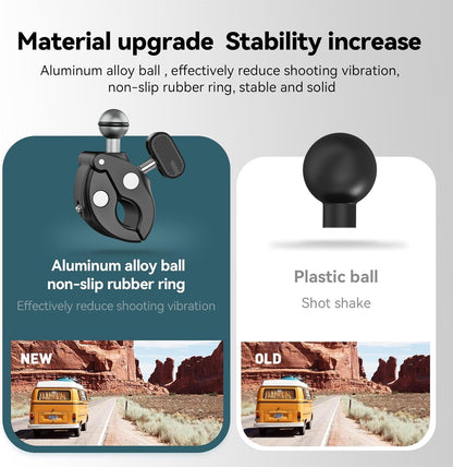 TELESIN Super Clamp Camera Mount with 360° Dual Ball Head, Bike/Bicycle/Motorcycle Handlebar Mount for GoPro Max Hero 13 12 11 10 9 8 7, DJI Osmo Nano 360 Action 5 Pro 4 3, Insta 360 X4 X5 Ace Pro 2