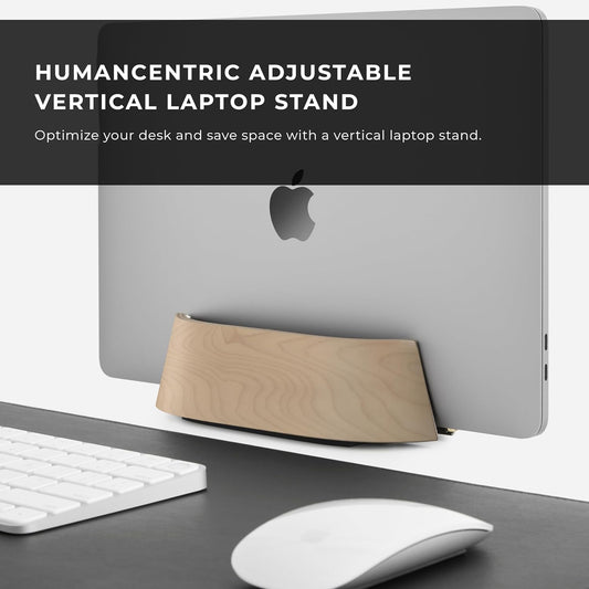 HumanCentric Vertical Laptop Stand in Maple Wood, Upright Adjustable Holder and Dock, Laptop Vertical Stand Fits MacBook Pro and Other Laptops .5" to 1.5", Clamshell Compatible