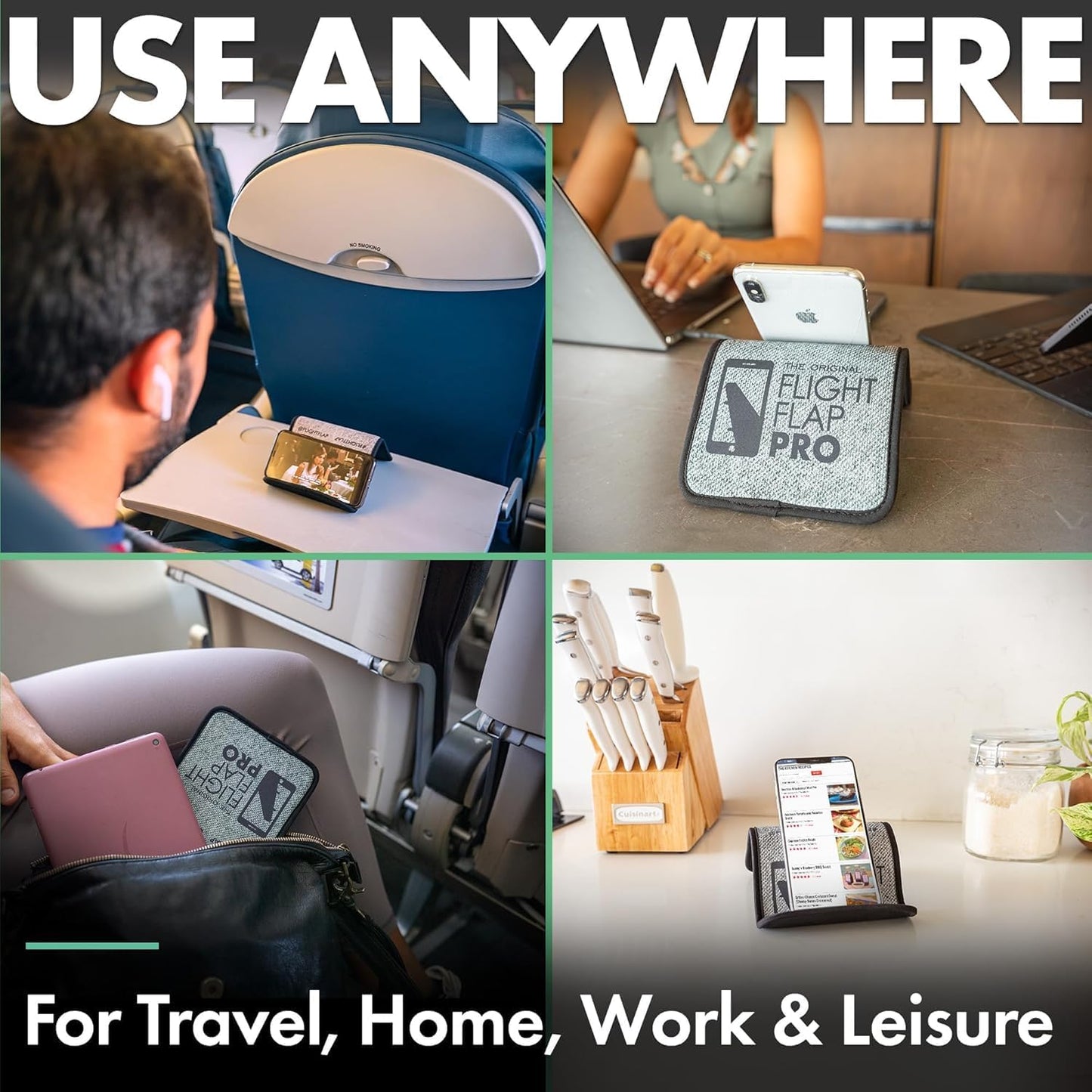 Airplane Phone Holder, Flexible Tablet and Cell Phone Holder, Folding Cellphone Stand for Desk, Bed, Office, Treadmill - Airplane Accessories Long Flight Travel - Plane Essentials (Pro)