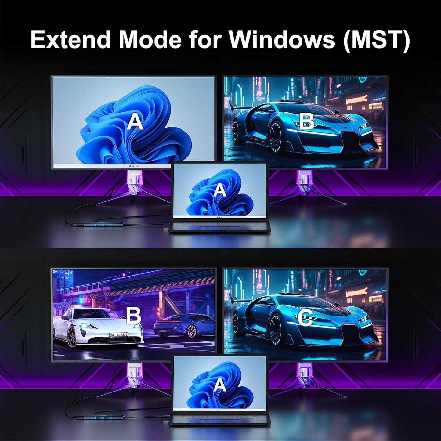 USB C Docking Station Dual HDMI 4K@60Hz, 8-in-1 USB C Hub 2 HDMI, USBC 3.0, 2xUSB-A 3.0, SD/TF, 100W PD, Laptop Docking Station Dual Monitor Compatible with HP, Dell