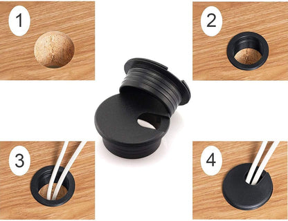 HJ Garden 2pcs 1-1/2 inch Desk Wire Cord Cable Grommets Hole Cover Office PC Desk Cable Cord Organizer Plastic Cover Black