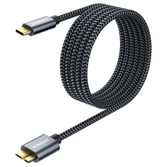 SUNGUY 10Gbps Micro B to USB C Hard Drive Cable 6FT, USB 3.1 USB C to Micro B, High-Speed External Hard Drive USB C Cable for iPhone 16 15 Pro/Pro Max, MacBook Pro/Air, WD Toshiba Westgate Seagate