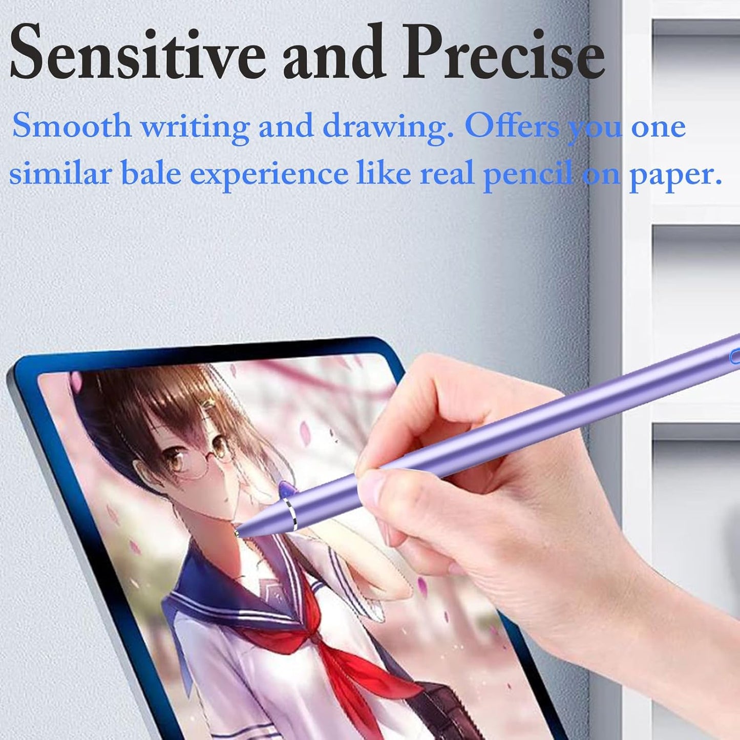 DOGAIN Active Stylus Pen for Touchscreen, iPad Pencil 1.5mm Fine Point Pen, Digital Pens Rechargeable for Tablet, Stylus Pens Compatible with iPad Air/Mini/Pro/Android/iPhone and Most Device - Purple