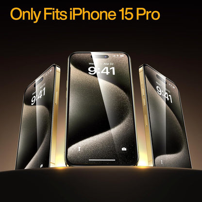 SMARTDEVIL 2 Pack Screen Protector for iPhone 15 Pro Tempered Glass, HD Clear Film, Easy Installation, Dust-Free & Bubble-Free