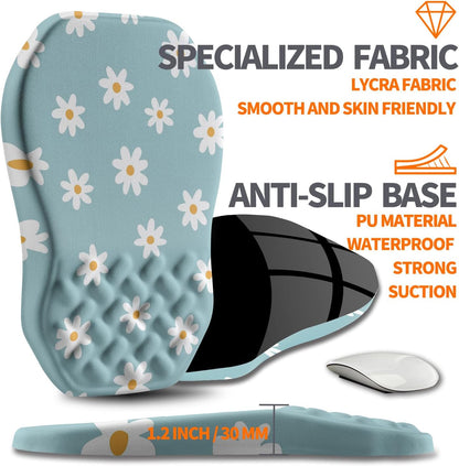 Ergonomic Slope Mouse Pad Wrist Support, Wrist Rest Mousepad for Carpal Tunnel Pain Relief with Massage Bulge and Slow Rebound Memory Foam (12x8 inch, White Flowers)