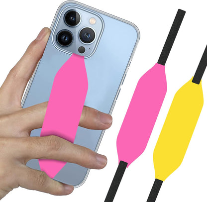 Phone Grip Strap - Reversible Finger Holder for Phone Back, Customizable Anti-Slip Design, Wireless Charging Compatible Detachable Holder for iPhone - Pink & Yellow