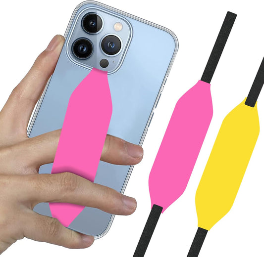 Phone Grip Strap - Reversible Finger Holder for Phone Back, Customizable Anti-Slip Design, Wireless Charging Compatible Detachable Holder for iPhone - Pink & Yellow
