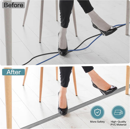 Floor Cord Cover Self Adhesive Cord Hider Floor Extension Cord Covers for Floor Power Cord Protector Cable Management Prevent Cable Trips Cable Cavity 0.32" W x 0.32" H (Light Grey Wood, 3.3Ft)