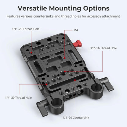SMALLRIG V Mount Battery Plate, V-Lock Battery Plate with Dual 15mm Rod Clamp, 1/4"-20 & 3/8"-16 Threaded Holes V Mount Battery VB99 SE / VB99 / VB99 Pro, for Neewer PS099E