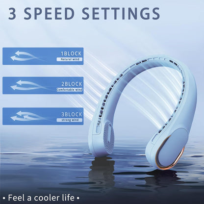 Neck Fan, Bladeless Neck Fan, USB Rechargeable Personal Fan, 4000 mAh Battery Operated Wearable Fan, 3 Speeds Adjustable,Faster Cooling, Ultra Quiet, Suitable for Home, Office, Travel, Sports