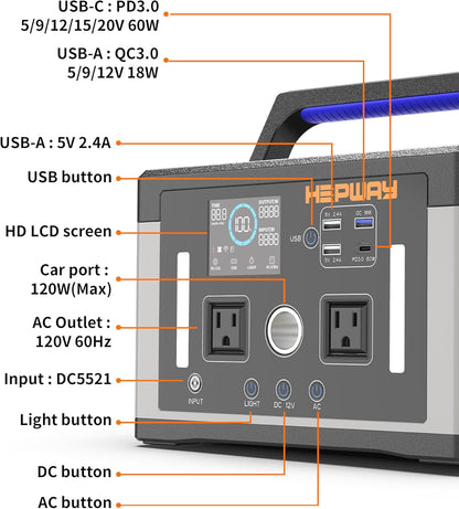Portable Power Station 700W,577Wh Solar Generator Surge 1000W Pure Sine Wave 120V AC DC Outlets,Battery Powered Generator Home Backup Battery for CPAP,Home Emergencies,Camping,RVs,Blackout