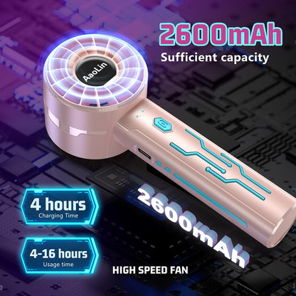 2pcs Portable Handheld Turbo Fan with 7000rpm High-Speed Motor USB Rechargeable Cooling Personal Fan 4-Speed, 4-16H Runtime, with Lanyard for Outdoor Travel, Women, Kids, Summer Gift