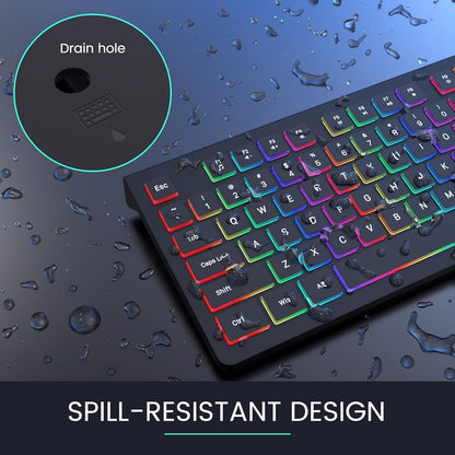 Wired Backlit Keyboard, Lighted Computer Keyboard with 8° Adjustable Stand, Ergonomic Design, Spill-Proof Keys, 5ft Cable, Compatible with Windows & Mac