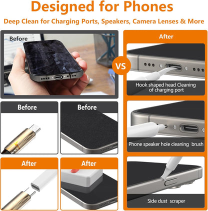 Cell Phone Cleaning Kit,iPhone Cleaning Kit for Charging Port Cleaner Keyboard Cleaning Kit for Airpods/Android/USB C/Earbuds/Laptop/iPad Screen with Stylus Pen,SIM Tool(White, with Putty and Cloth)