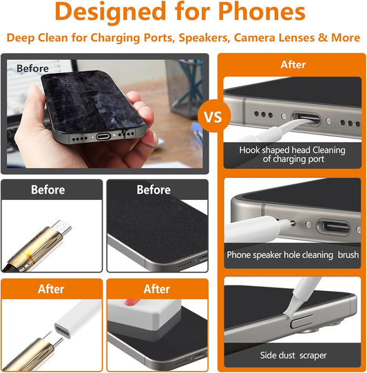 Cell Phone Cleaning Kit,iPhone Cleaning Kit for Charging Port Cleaner Keyboard Cleaning Kit for Airpods/Android/USB C/Earbuds/Laptop/iPad Screen with Stylus Pen,SIM Tool(White, with Putty and Cloth)