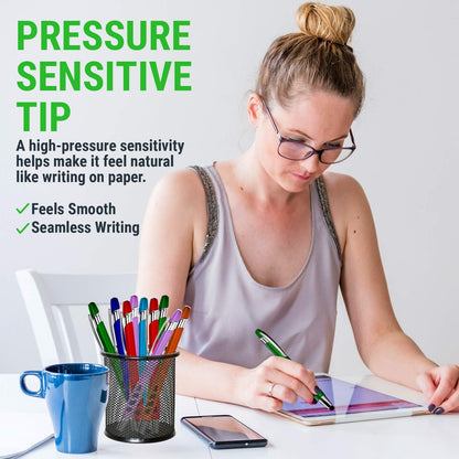 Stylus Pen for Touch Screens & Writing Pens, with Sensitive Stylus Tip - 2 in 1, for Your iPad, iPhone, Kindle, Nook, Samsung Galaxy, Tablets & Phones - Assorted Barrel Colors, Black Ink, 14 Pack