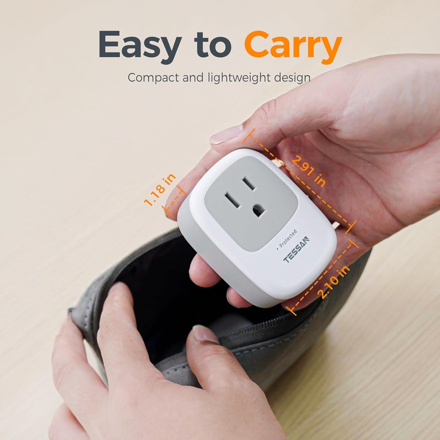 Surge Protector 1050 Joules, TESSAN Single Plug Surge Protector with Protected Light Indicator, 1875W Max Portable Wall Outlet for Appliances, TV, Computer, Refrigerator, Treadmill, Massage Chair