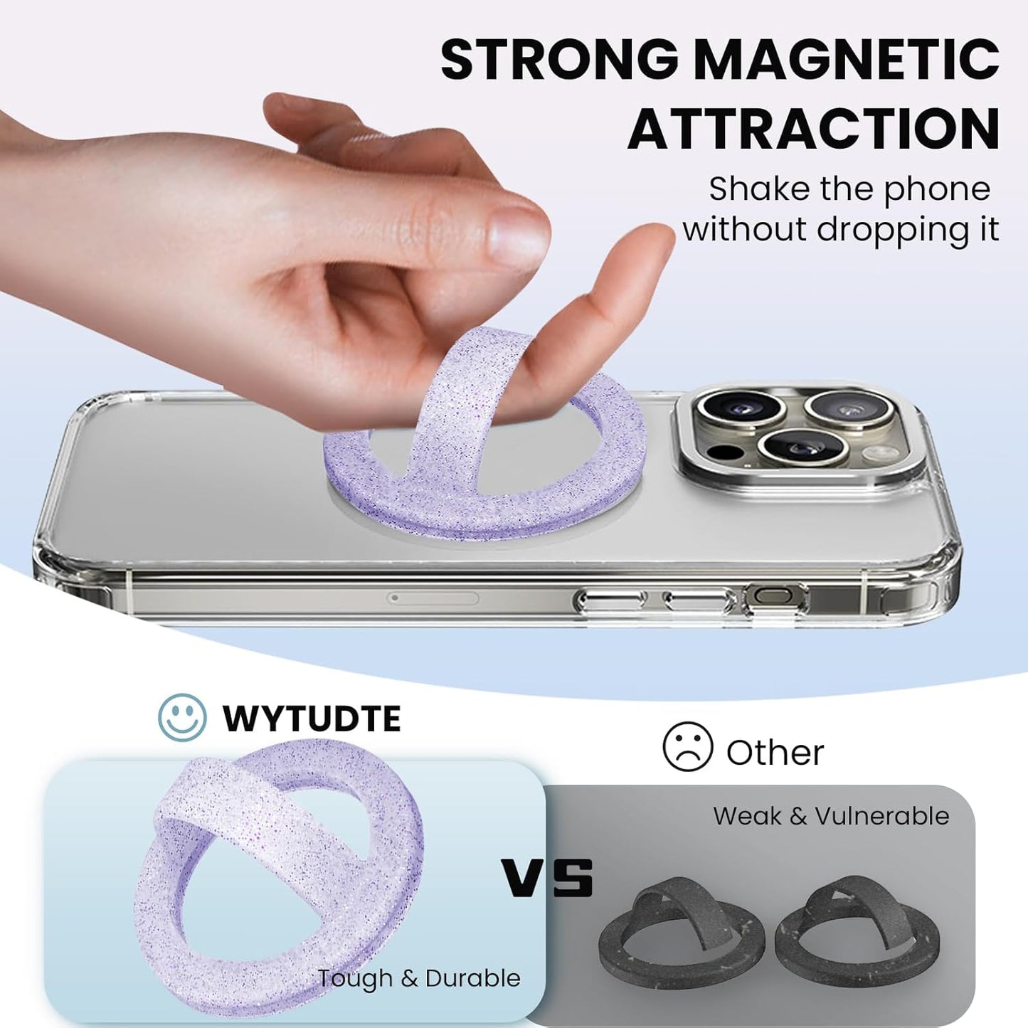 Magnetic Silicone Ring Grip Phone Holder, Loop Grip Phone Holder,Magnetic Phone Loop,Magsafe Phone Grip,Compatible with Magsafe for iPhone 16/15/14/13/12 Series (Purple Sparkle)