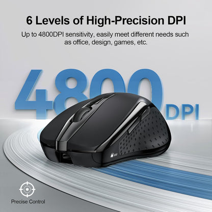 TECKNET Wireless Mouse Rechargeable, 2.4G USB-A Silent Mouse, Quiet Click, 6 Adjustable 4800 DPI, Cordless Computer Mice, Ergonomic Mice for Laptop, 6 Buttons for Chromebook, Ergo Grip - Black