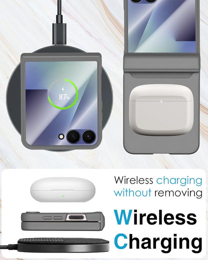 STORMTAL for Samsung Galaxy Z Flip 7 Case, Hinge Protection, Built-in Screen Protector, Wireless Charging, Shockproof, Slim Rugged Phone Protective Case for Galaxy Z Flip 7 Gray