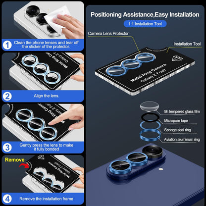 for Samsung Galaxy Z Fold 7 Camera Lens Protector, Individual Metal Ring Tempered Glass Lens Cover, [Strong Adsorption] Scratch Resistant Ultra-Thin HD Clear Lens Cover, 1 Set-Deep Blue