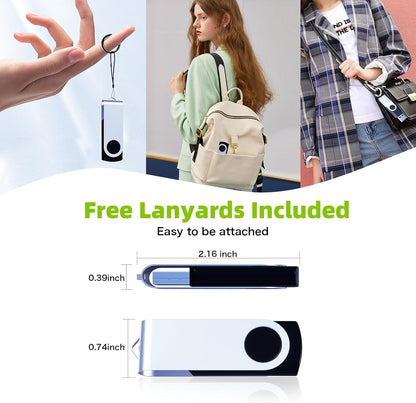 64GB Flash Drive 10 Pack, Wooolken USB 2.0 Thumb Drive Bulk Pen Drive Metal Swivel Memory Stick 64GB 10 Colors Multipack Value Zip USB Drives with Lanyard