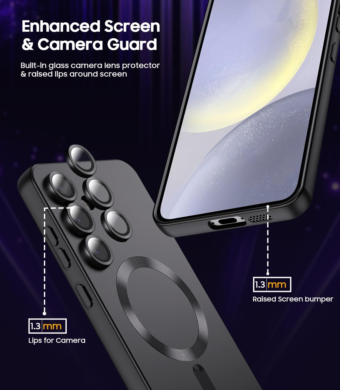 Magnetic for Samsung Galaxy S24 Case [Compatible with MagSafe][Built-in Camera Lens Protector] Slim Soft Silicone Bumper Shockproof Metallic Luster Phone Case (Black)